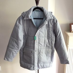 C&A Canda Women Light Blue Quilted Full Length Zip Hooded Coat EU 54/US XXL